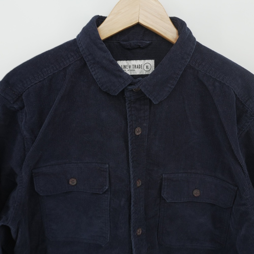 Line of Trade Corduroy Shirt Mens XL Navy Blue Long Sleeve Button Down Utility